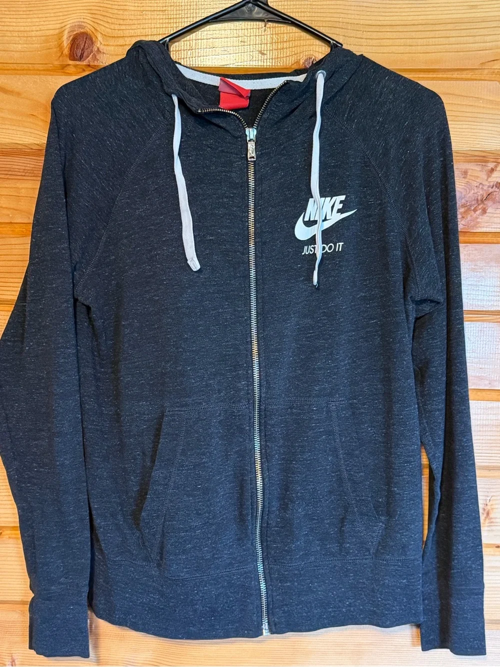 Nike Heathered Charcoal Gray Hoodie Red Tag with White Swoosh Size Medium